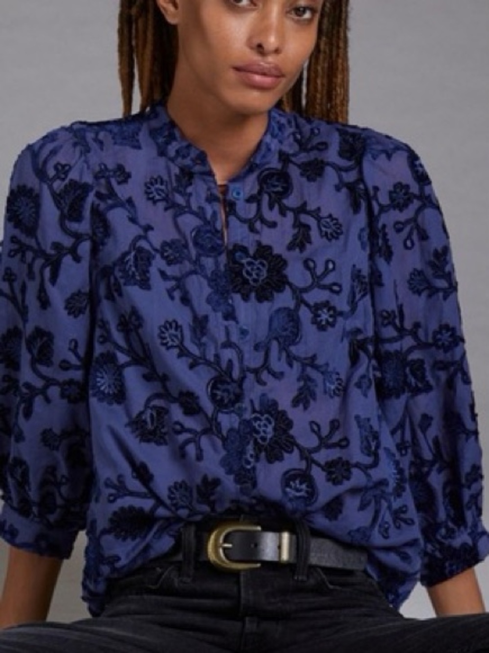 Anthropologie Pilcro Floral Velvet Burnout Button Front Top Size Small